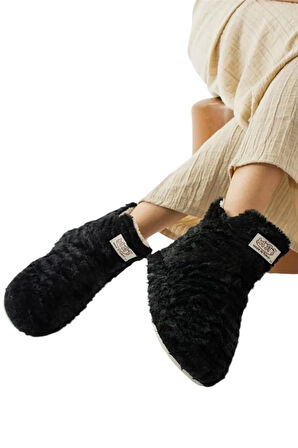 Kadın Panduf Kaydırmaz Taban Ev Botu Kalın Hafif Taban SİYAH