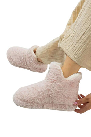 Kadın Panduf Kaydırmaz Taban Ev Botu Kalın Hafif Taban PUDRA