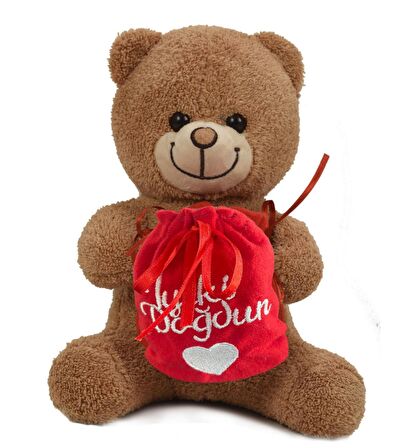 Çikolatalı "İyi ki Doğdun " Temalı Peluş BOZ Ayıcık-30 cm