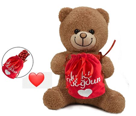 Çikolatalı "İyi ki Doğdun " Temalı Peluş BOZ Ayıcık-30 cm