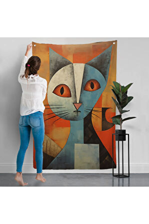 Pablo Picasso Tarzı - Soyut Renkli Kedi Duvar Örtüsü-7373