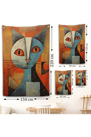 Pablo Picasso Tarzı - Soyut Renkli Kedi Duvar Örtüsü-7373