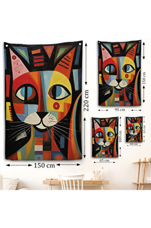 Pablo Picasso Tarzı - Soyut Renkli Kedi Duvar Örtüsü-7374
