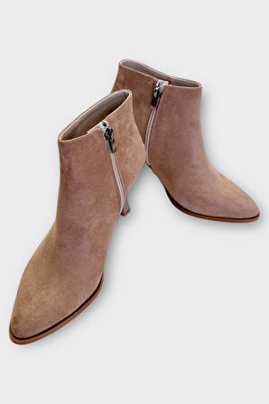 Topuklu Fermuarlı Kadın Bot (8 Cm) VİZON