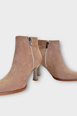 Topuklu Fermuarlı Kadın Bot (8 Cm) VİZON