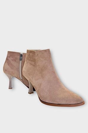 Topuklu Fermuarlı Kadın Bot (8 Cm) VİZON