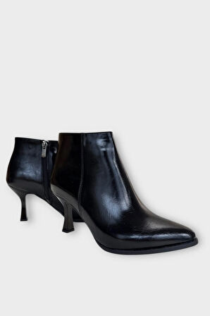 Topuklu Fermuarlı Kadın Bot (8 Cm) SİYAH - SİYAH