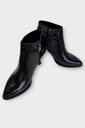 Topuklu Fermuarlı Kadın Bot (8 Cm) SİYAH - SİYAH