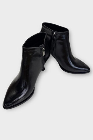 Topuklu Fermuarlı Kadın Bot (8 Cm) SİYAH - SİYAH