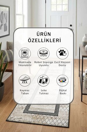 Wolf Yıkanabilir Yolluk Halı Kaymaz Taban Salon Mutfak Açık Gri
