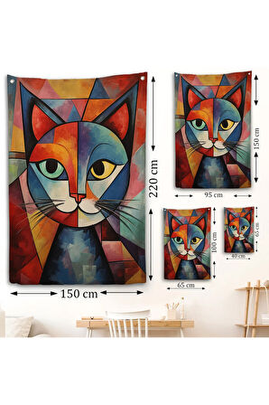Pablo Picasso Tarzı - Soyut Renkli Kedi Duvar Örtüsü-7375