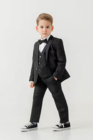Mini Gentleman Erkek Çocuk Takım Elbise - 5 Parça (Ceket, Yelek, Gömlek, Pantolon, Papyon)