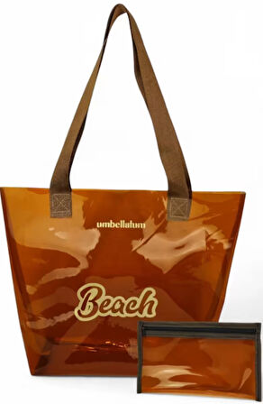 Kahverengi Kadın Beach Baskılı Şeffaf Plaj Çantası ve cüzdanı