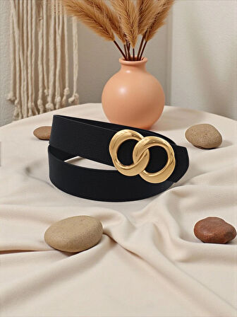 Sonsuz Gold Tokalı Siyah Kadın Kemer