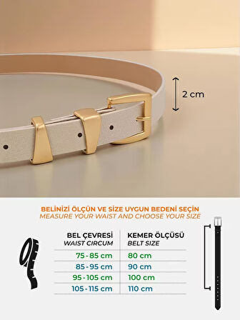 Asimetrik Gold Köprülü Ekru Kadın Kemer