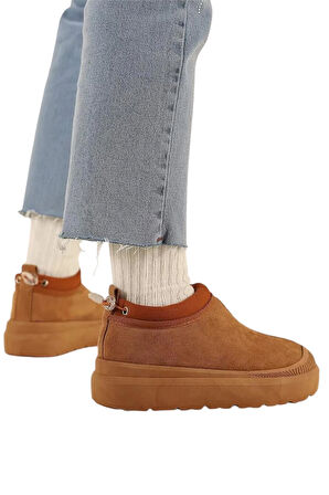 Süet Kalın Taban İçi Kürklü Arkadan Lastikli Kadın Bot TABA