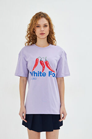 White Fox  Kadın Biber Baskılı Bisiklet Yaka T-shirt