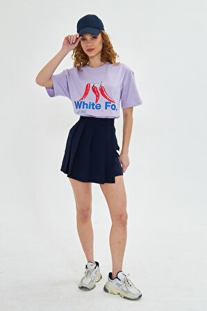 White Fox  Kadın Biber Baskılı Bisiklet Yaka T-shirt