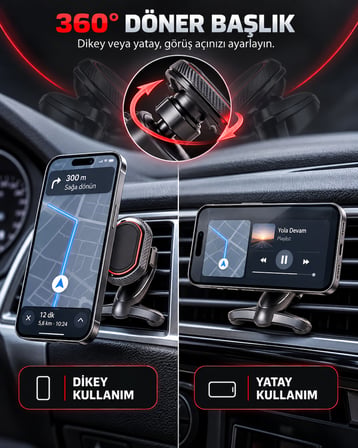 Dexxony A23 Mıknatıslı Klipsli Havalandırma Araç İçi Telefon Tutucu 360° Metal Plakalı