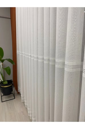 Paris Gümüş Simli Bantlı Kırışmaz Ütü İstemez 1/3 Sık Pileli Ekru Tül Perde - Modern ve Şık
