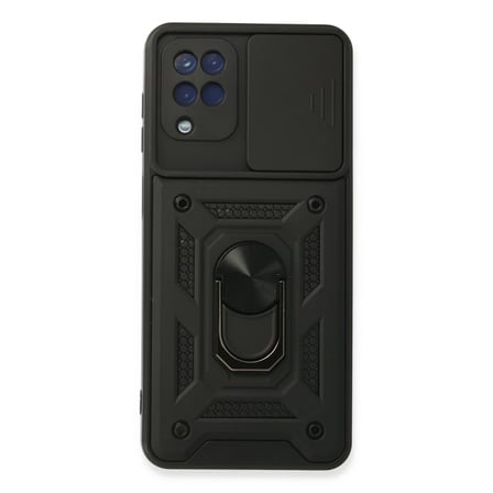 Samsung Galaxy A22 Kılıf Pars Lens Yüzüklü Silikon - Siyah