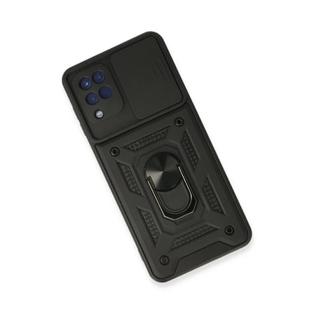 Samsung Galaxy A22 Kılıf Pars Lens Yüzüklü Silikon - Siyah