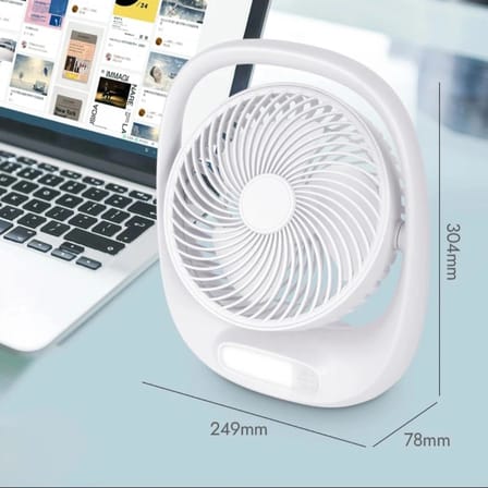 Şarjlı Masaüstü Fan Vantilatör 7'' Led Işıklı 3 Kademeli Taşınabilir Kablosuz Mini Fan