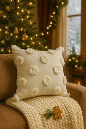 Tüylü ve Desenli Kırlent - 40x40 cm Şık ve Konforlu Dekoratif Yastık