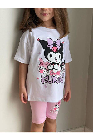 Karakter Baskılı T-shirt ve Taytlı Alt Üst Kız Çocuk Takım (2-8 Yaş)