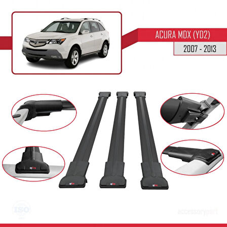 Acura MDX (YD2) 2007-2013 Arası ile Uyumlu FLY Model Ara Atkı Tavan Barı Siyah 3 Adet