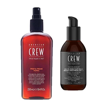 American Crew Erkekler için Yüz Balmı 170ML+Prep & Prime Saç Kesim Öncesi Hazırlayıcı ve Şekillendirme Saç Toniği 250ML 2li Cilt Bakım Seti