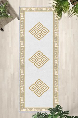 Şah Beyaz Gold Modern Dijital Baskı Yıkanabilir Kaymaz Yolluk Halı Beyaz Gold