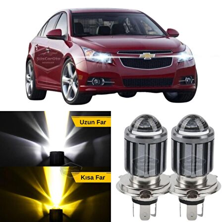 Chevrolet Cruze 2008-2016 Uyumlu Mercekli Far Ampulü Led Xenon Çift Renk Sarı-Beyaz Far Şimşek Etkili CSP Led Lamba Uzun Kısa 2 Adet Takım