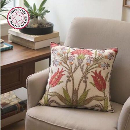 Uretti - Asude 5950 9151 Karanfil Desenli 2'li Goblen Kırlent - Yastık Kılıfı