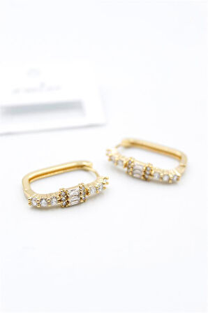 Dikdörgen Taşlı Küpe - Altın