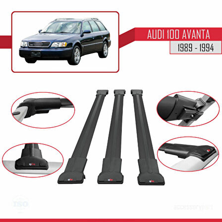 Audi 100 Avanta 1989-1994 Arası ile Uyumlu FLY Model Ara Atkı Tavan Barı Siyah 3 Adet