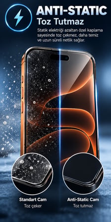 iPhone 18 Pro MAX Uyumlu Premium Tamperli Cam Ekran Koruyucu 300CC Glue – Anti Static & Finger Print