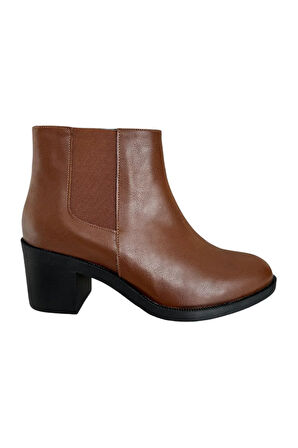 Kadın Kısa Topuklu Fermuarlı Kadın Bot (7 Cm) TABA