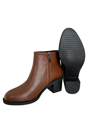Kadın Kısa Topuklu Fermuarlı Kadın Bot (7 Cm) TABA