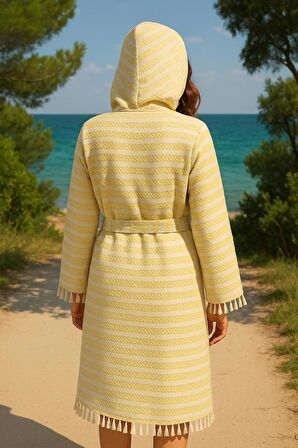 Özel Üretim Kapüşonlu Pamuk Dokuma Unisex Bornoz Peştemal