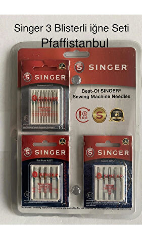 SINGER Iğne 3 Blisterli Iğne Seti (10 STANDART, 5 JARSE VE 5 KOT İĞNESİ)