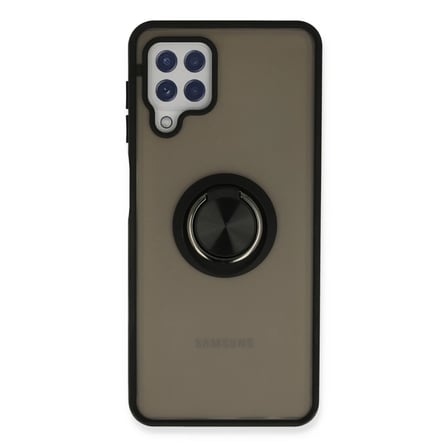 Samsung Galaxy A22 Kılıf Montreal Yüzüklü Silikon Kapak - Siyah