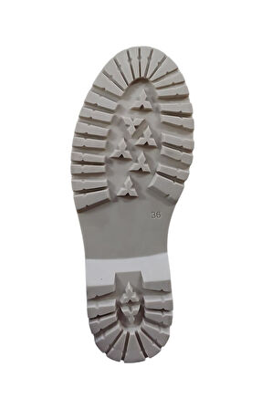 Kadın Fermuarlı Bağcıklı Kalın Taban Kadın Bot KREM