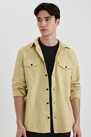 DeFacto Regular Fit Polo Yaka Basic Düz Pamuklu Uzun Kollu Gömlek B2654AX24SPKH486