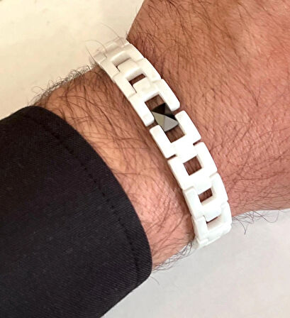 1. Sınıf Çelik ve %100 Seramik Mixli Beyaz Erkek Bileklik 22 cm