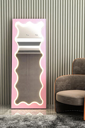 GİVAYO WOOD'S  NEON LED IŞIKLI ÇERÇEVELİ PEMBE BOY AYNASI 160x55