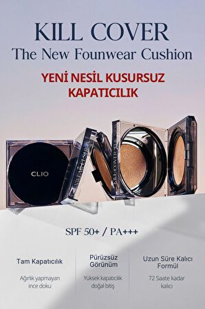 Kalıcı Kapatıcılık Sunan Cushion Clio Kill Cover The New Founwear Cushion+Refill(3 Linen)SPF50+PA+++