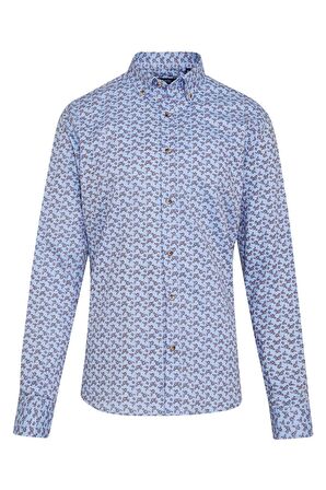 Mavi Desenli Modern Fit Pamuklu Gömlek | S