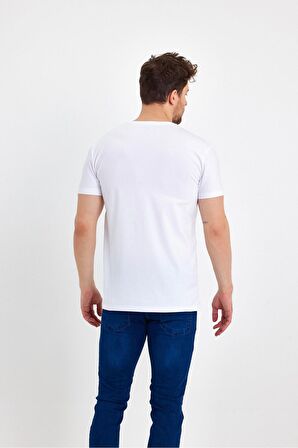 GENIUS STORE Erkek Bisiklet Yaka Basic Beyaz Tişört