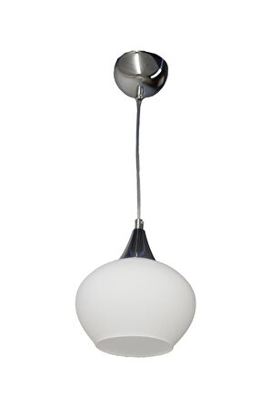 Huni Krom Tekli Beyaz Yatsı Camlı Avize | Kaliteli Modern Metal Avize